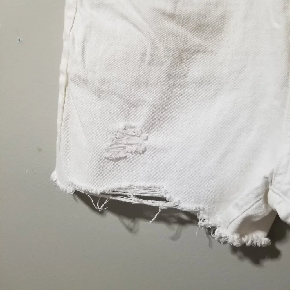 RMI High Rise Dream Fit Distressed White 90's Boyfriend Shorts 13